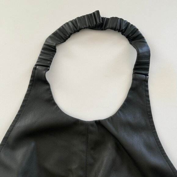 FREE SHIPPING! 3.1 PHILLIP LIM - Green Knit-Trimmed Vegan Leather Halter Top - Picture 8 of 10